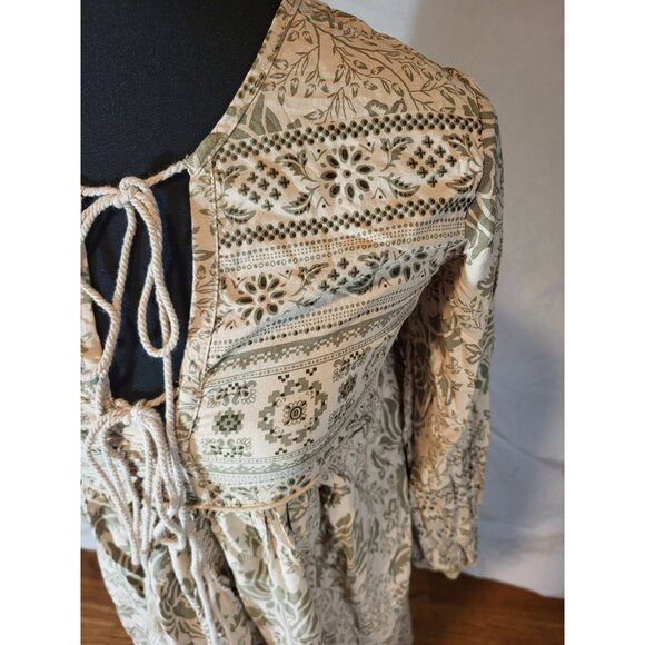 R. Vivimos Women's XS 0/2 Taupe/Green Long Sleeve Dress - Picture 2 of 5